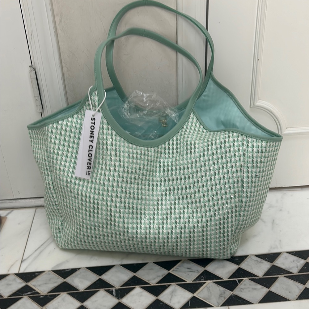 Stoney Clover Lane Scoop Tote-Tweed-Mint-Cherry on Top Collection. - Picture 3 of 9